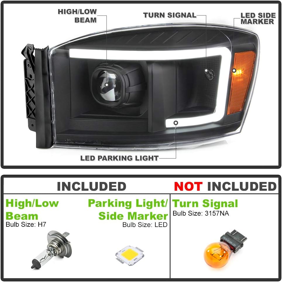 Black Housing LED Projector Headlights for Dodge Ram 1500 2500 3500 Pickup D725