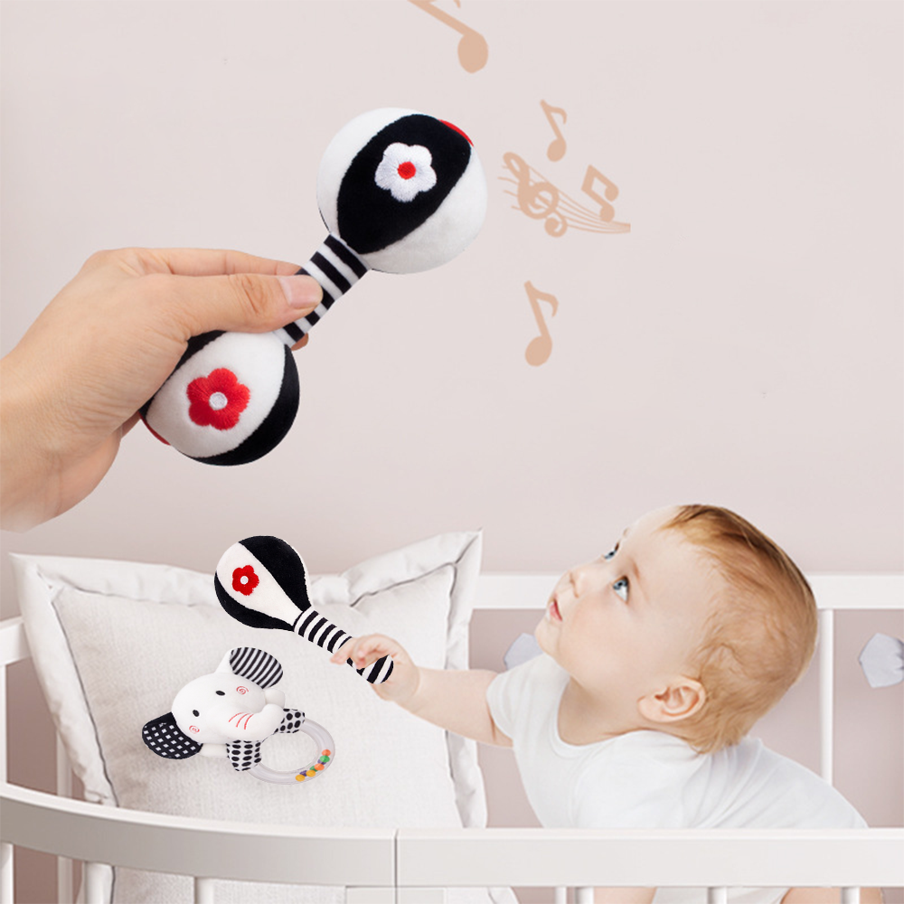 3PCS Soft High Contrast Black White Baby Rattles O5192