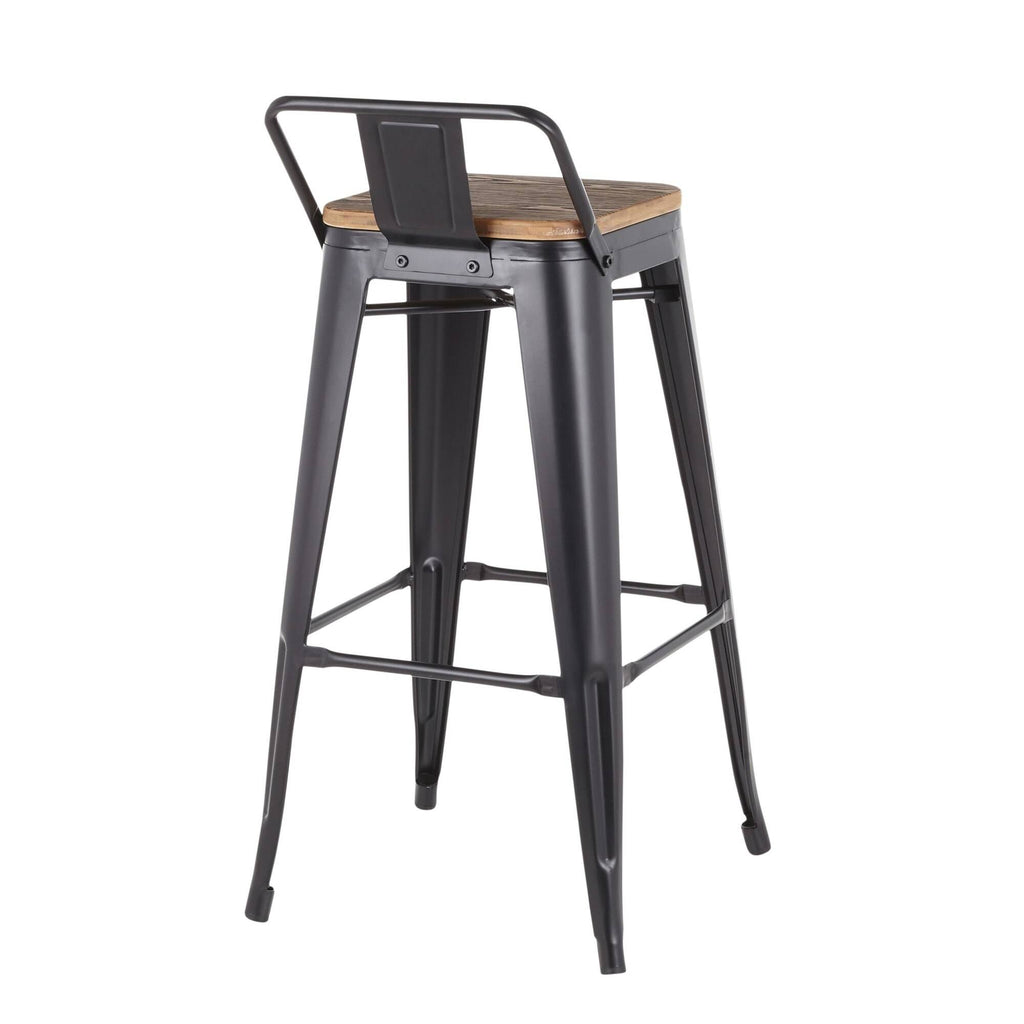 Set of 2 Black Metal and Bamboo Low Back Barstools H51333