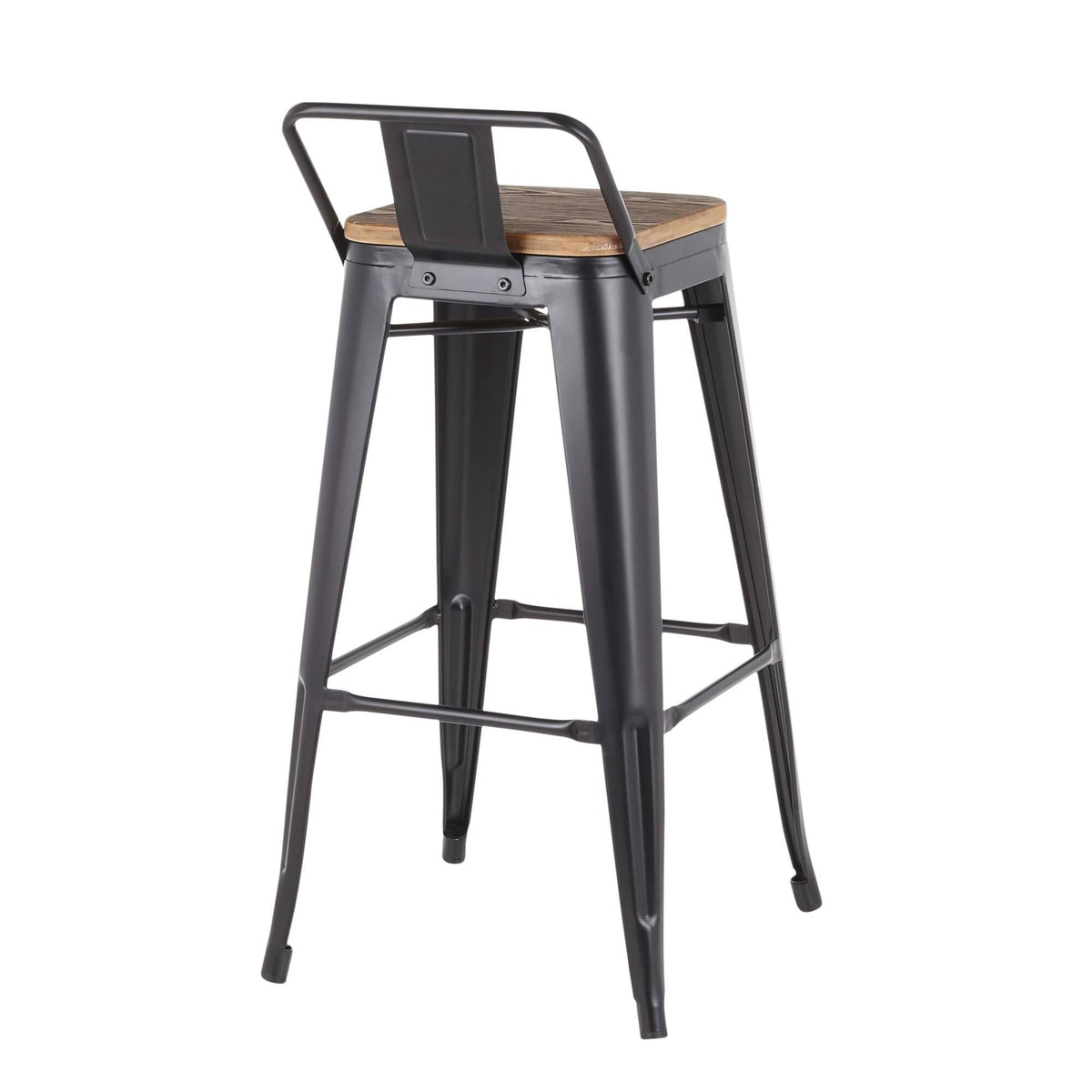 Set of 2 Black Metal and Bamboo Low Back Barstools H51333