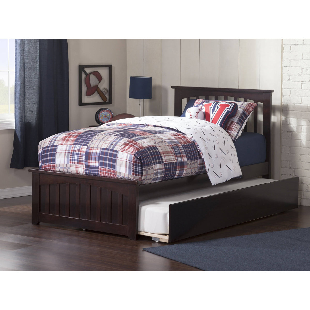Walnut Twin Extra Long Bed with Trundle Y49579