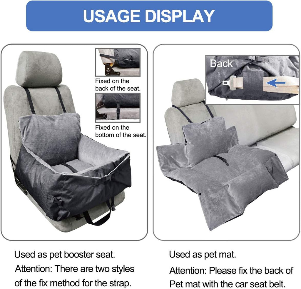 2-in-1 Dog Car Bed with Clip-on Safety Leash & Removable Washable Cover Pack of 2 M58777