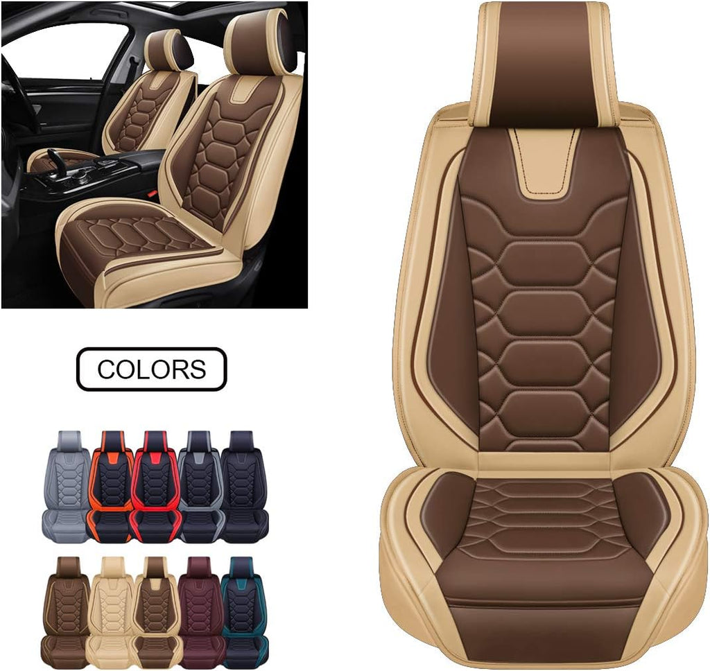 Leather Car Seat Covers, Faux Leatherette Universal Fit Set (Front Pair, Black&Orange) V896