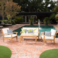 4 PC Acacia Wood Chat Set with Water Resistant Cushions Beige B88331