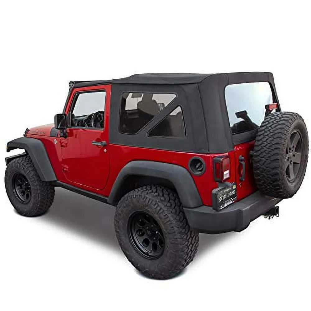 Black Twill Canvas 2 Door Jeep Soft Top with Rear Plastic Tinted Windows E173