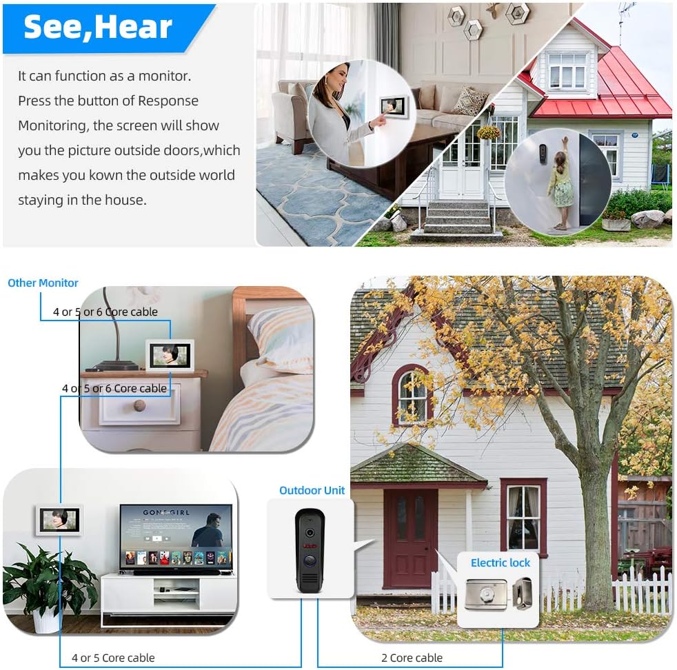 7 LCD Wired Video Doorbell Intercom System with IR Night Vision HD P918658