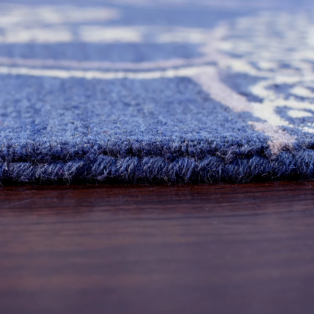 10'x10' Blue Beige Hand Tufted Wool Area Rug C4793