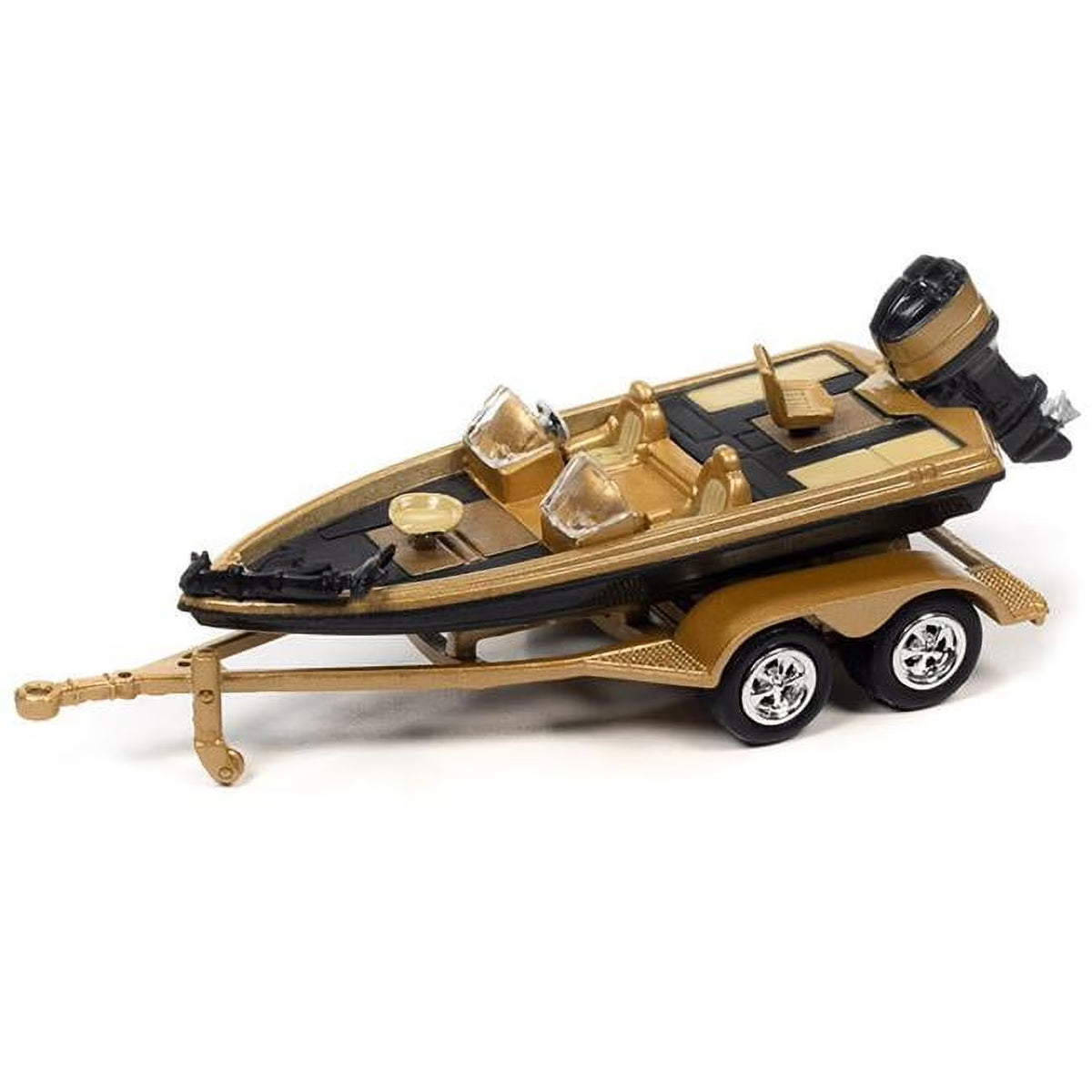 1 to 64 Scale 1980 Chevrolet Monte Carlo Light Camel Gold Metallic Diecast Model Car with Bass Boat & Trailer E615712