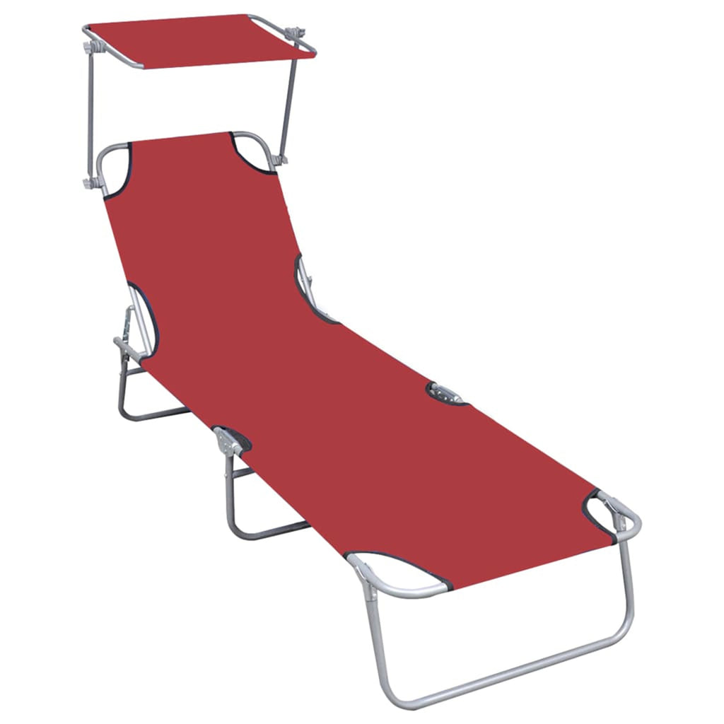 Red Aluminum Adjustable Chaise Chair with Canopy K68798