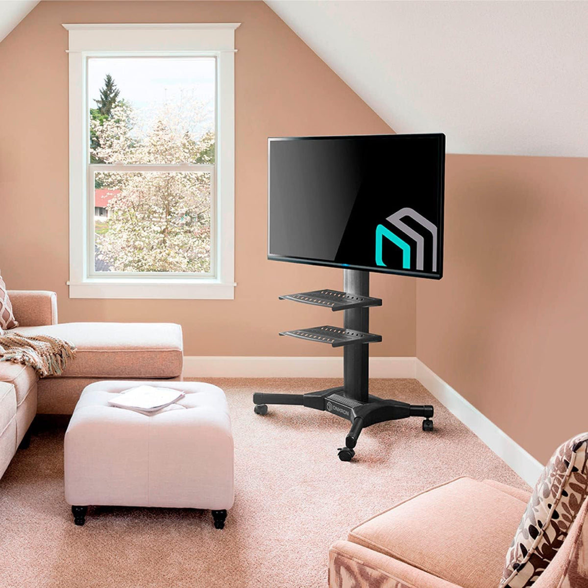 Mobile TV Stand Rolling TV Cart with Wheels for 32” – 55” LCD LED Flat Screen TVs with 2 Shelves Height Adjustable TV Trolley R54702