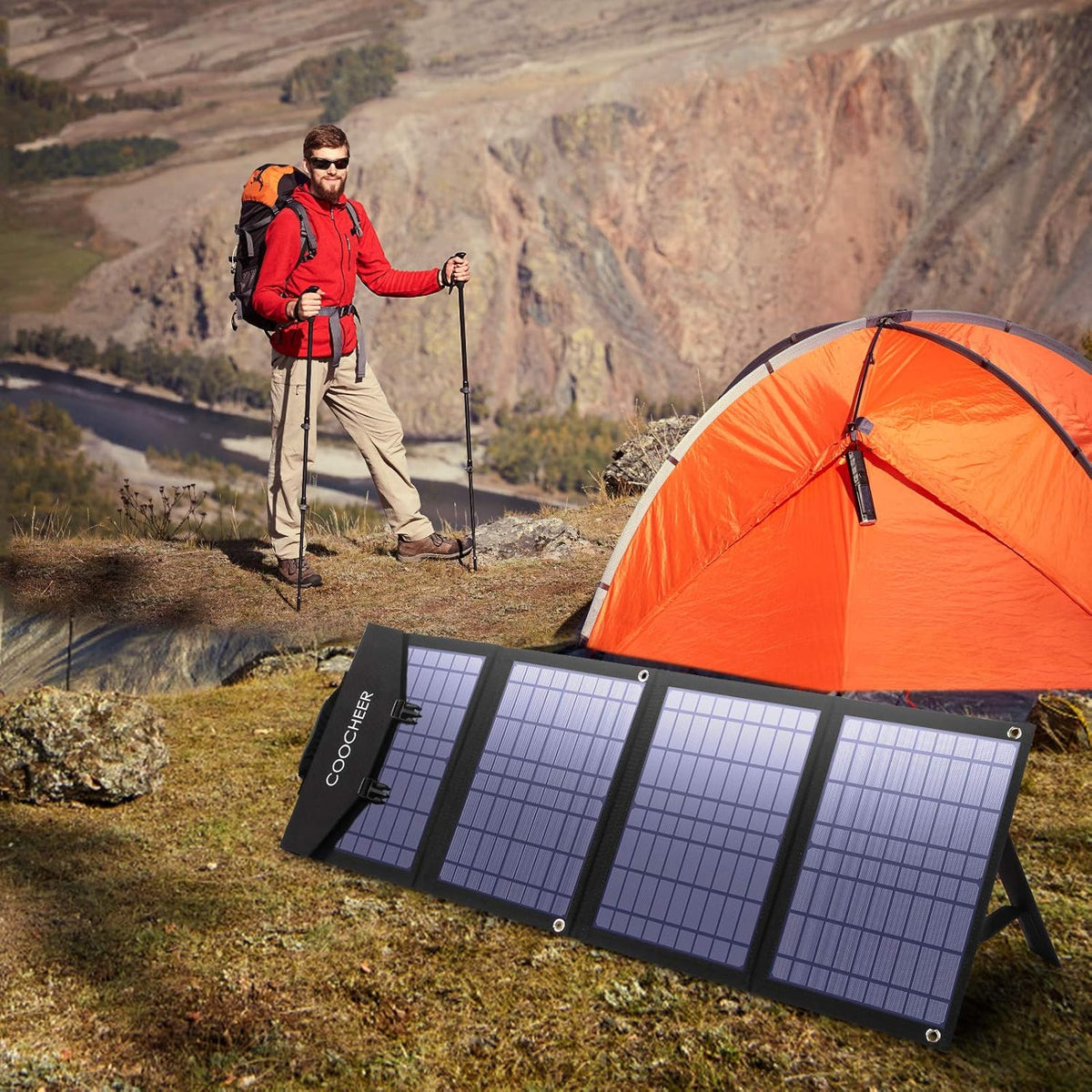 Solar Panel 120W, 12-18V Portable Foldable Solar Panel Kit with 2 USB Ports & 1 DV Port Q2805