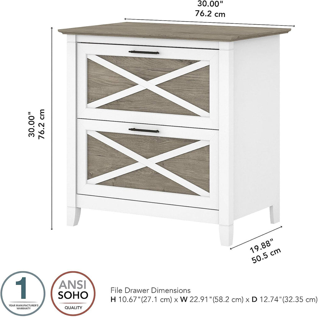 2 Drawer Lateral File Cabinet in Pure White and Shiplap Gray D2907
