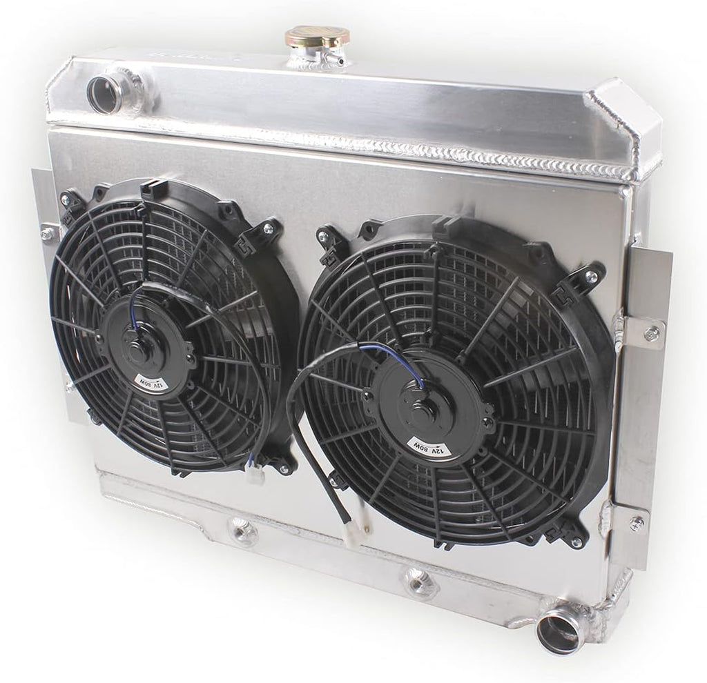 3 Rows Aluminum Cooling Radiator With Fan Shroud 2X12 Inches Dia. for Jeep CJ Chevy Engine K8665