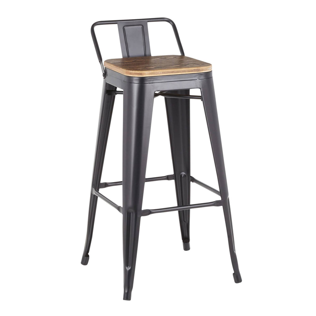 Set of 2 Black Metal and Bamboo Low Back Barstools H51333