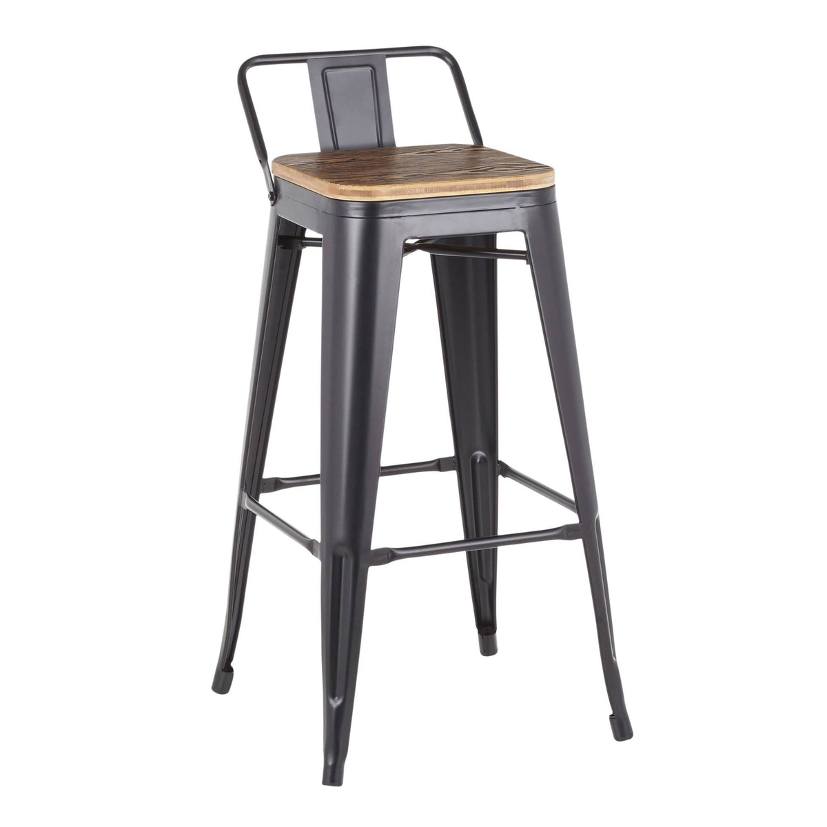 Set of 2 Black Metal and Bamboo Low Back Barstools H51333