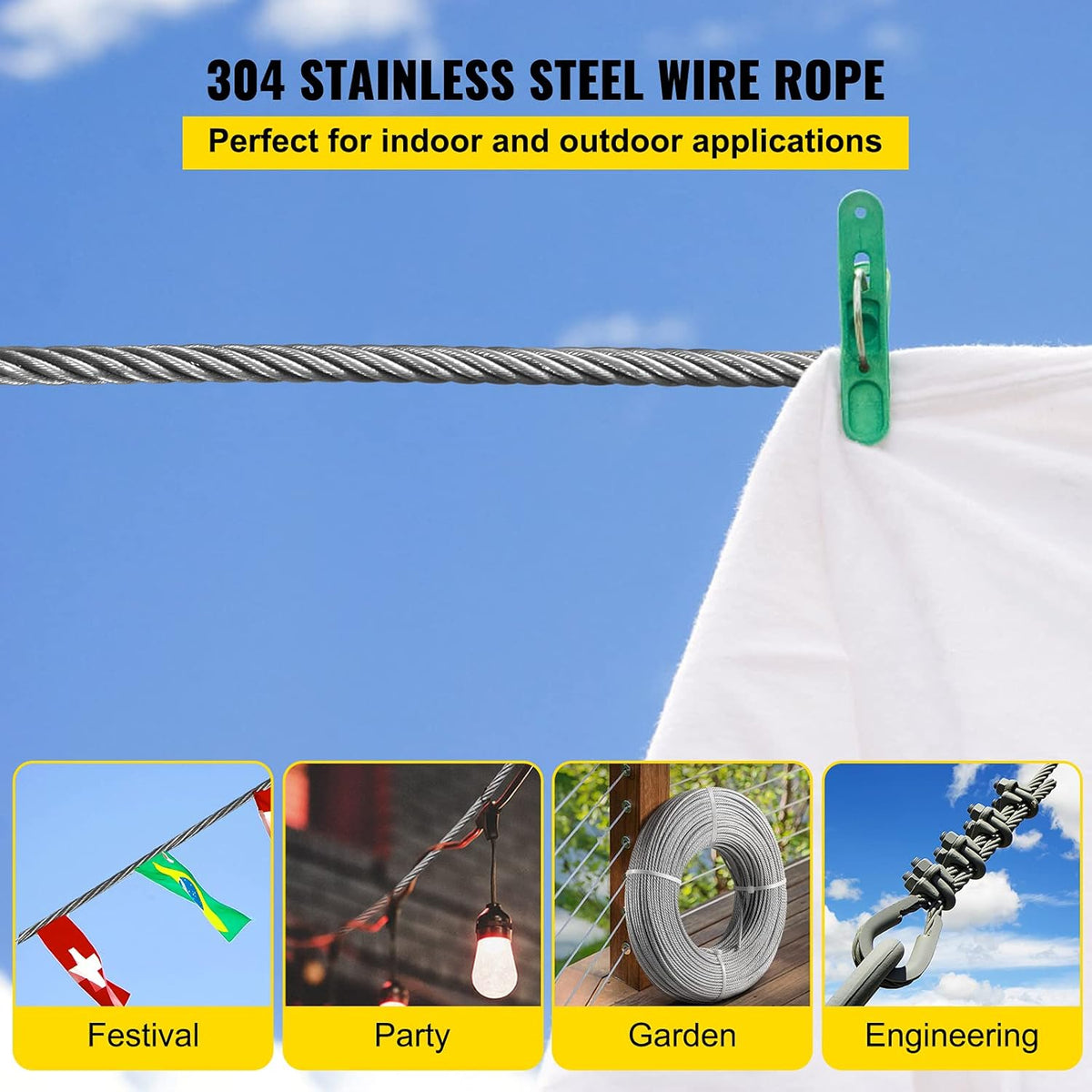 304 Stainless Steel Cable 1/4 Inch 7 X 19 Steel Wire Rope 200Feet F233459
