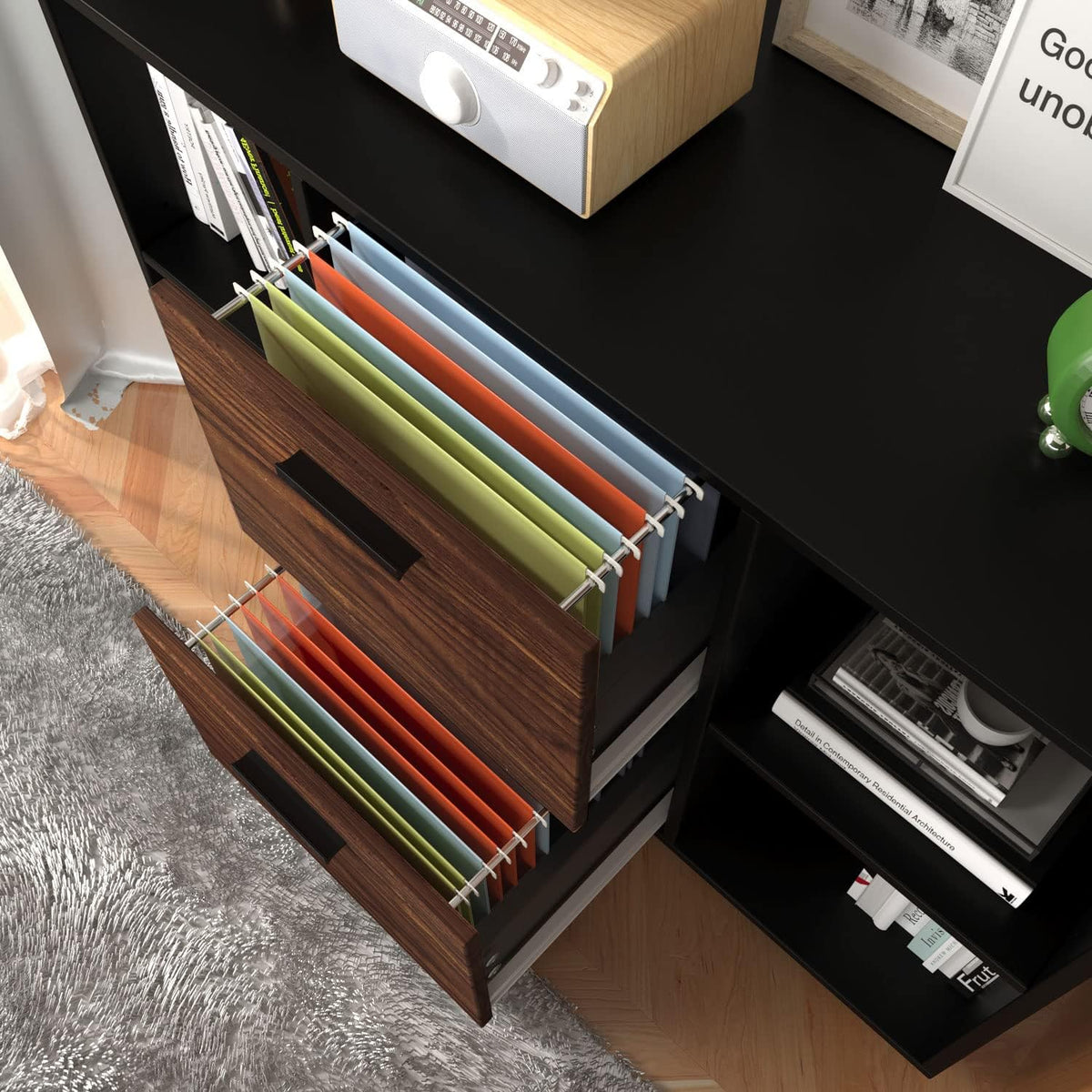 Black 2 Drawer Mobile Filing Cabinet with Storage R108