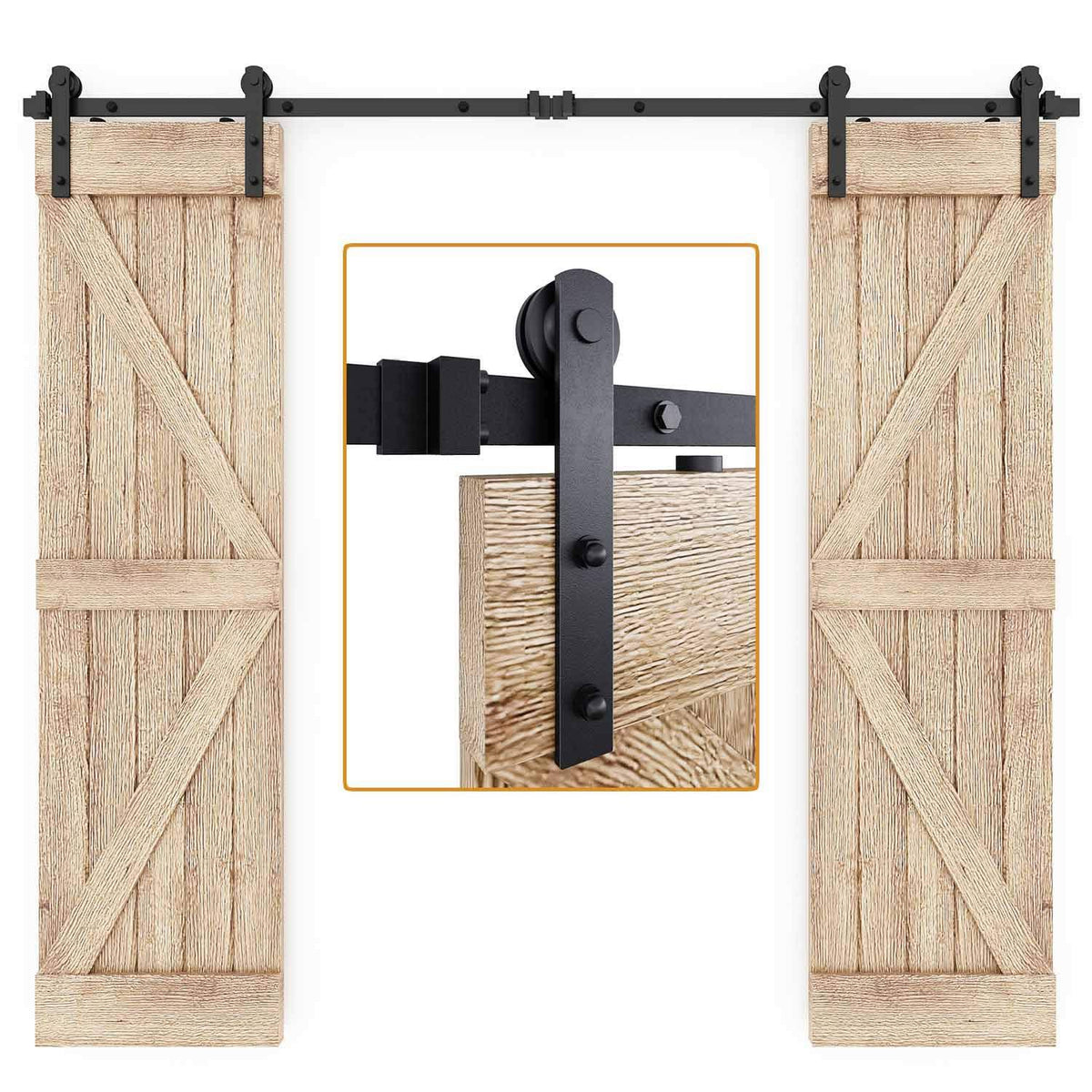 8 ft Double Door Sliding Barn Door Hardware Track Kit D480