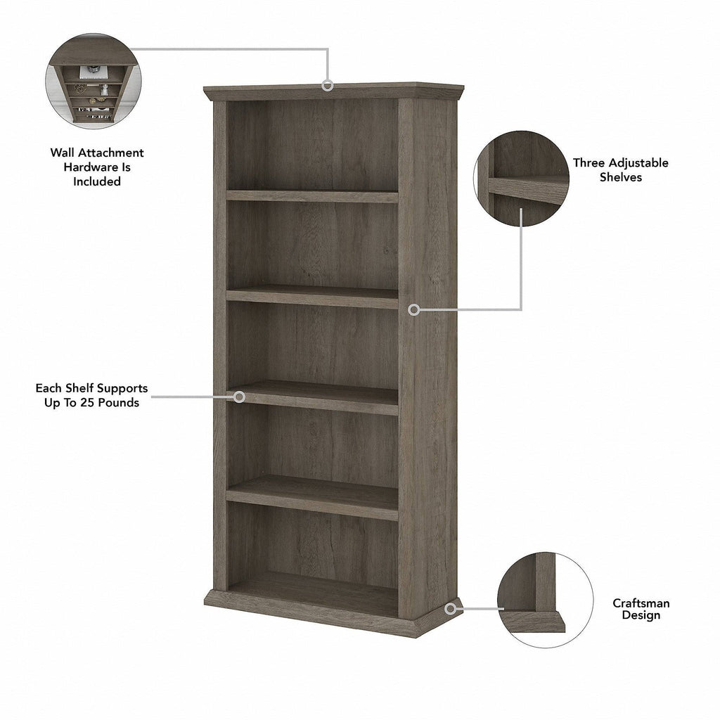 5 Shelf Bookcase Set of 2, Restored Gray G6256