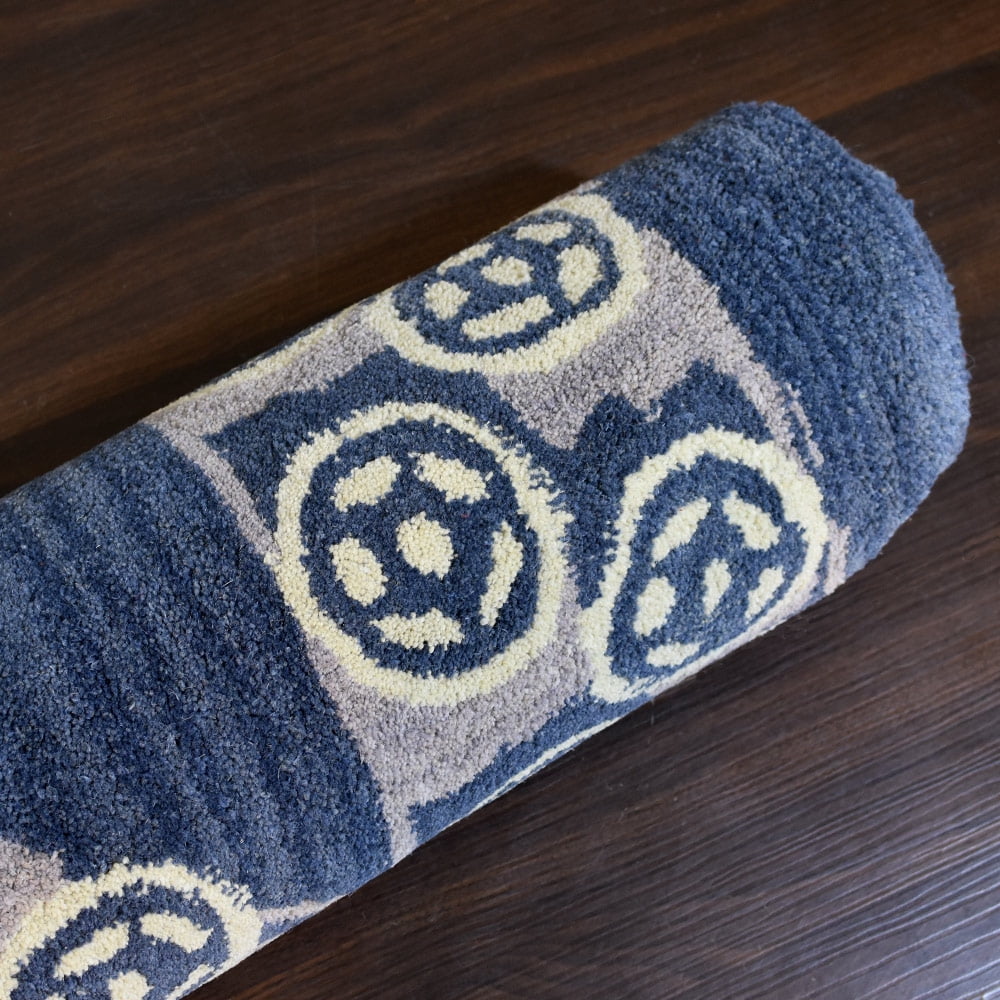 10'x10' Blue Beige Hand Tufted Wool Area Rug C4793