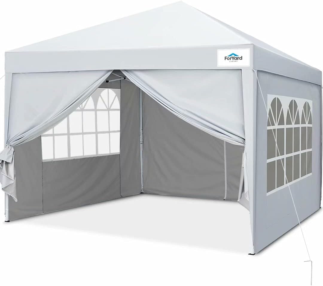 Pop Up Canopy Tent with Sidewalls, 10'x10' Waterproof White G701