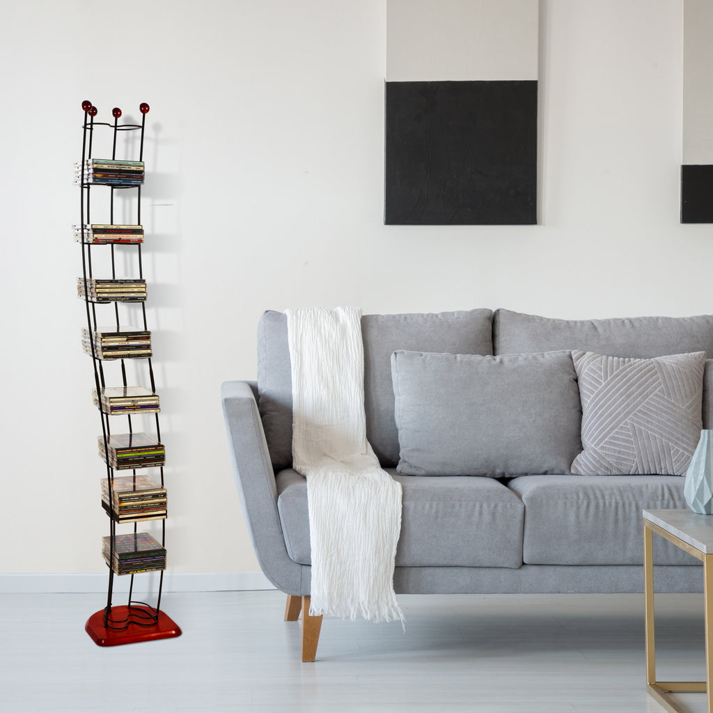 Black Steel CD Tower with Cherry Wood Base P8167