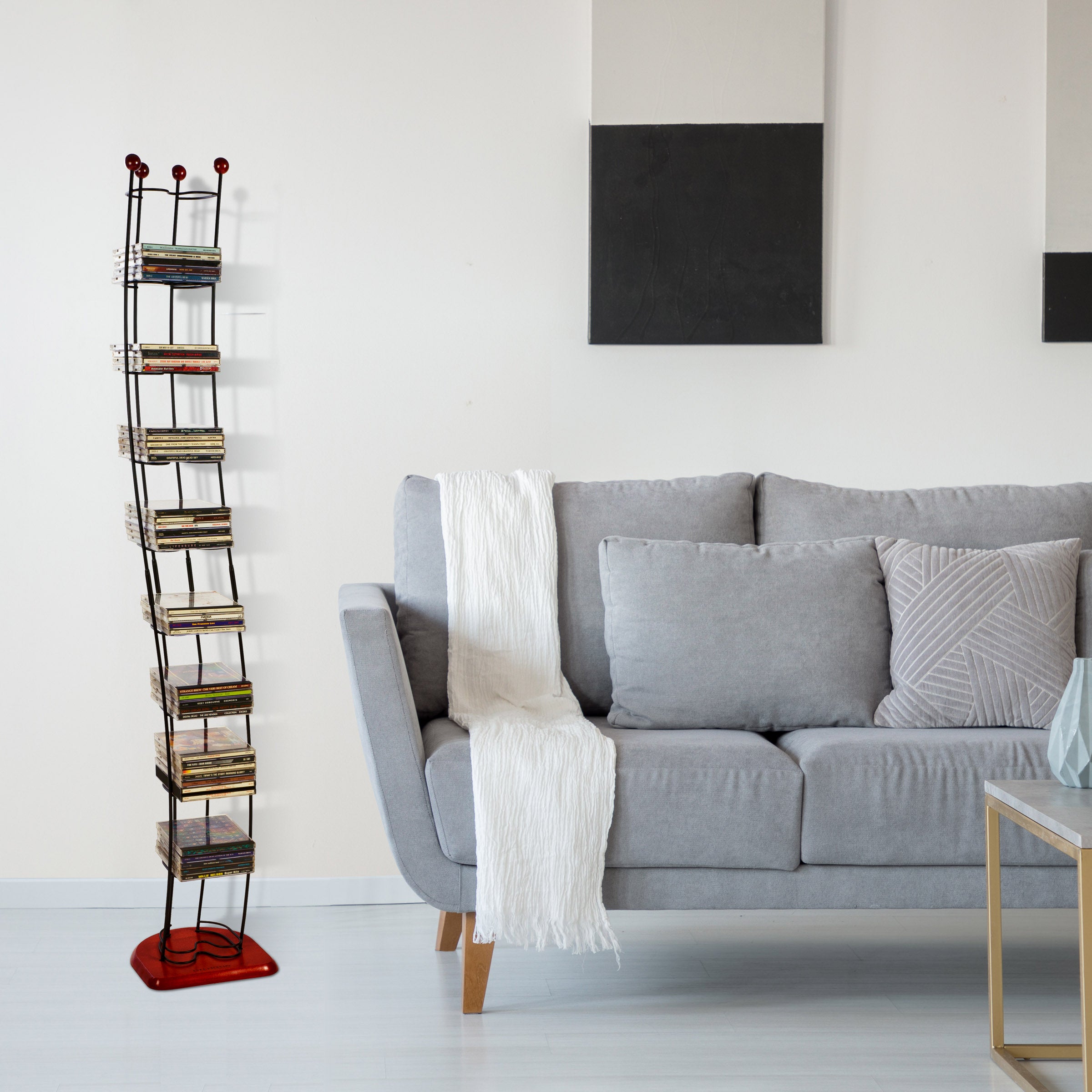 Black Steel CD Tower with Cherry Wood Base P8167