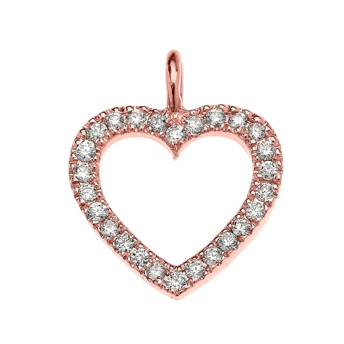14K Rose Gold Open Heart Diamond Pendant Necklace with 18" chain S1023