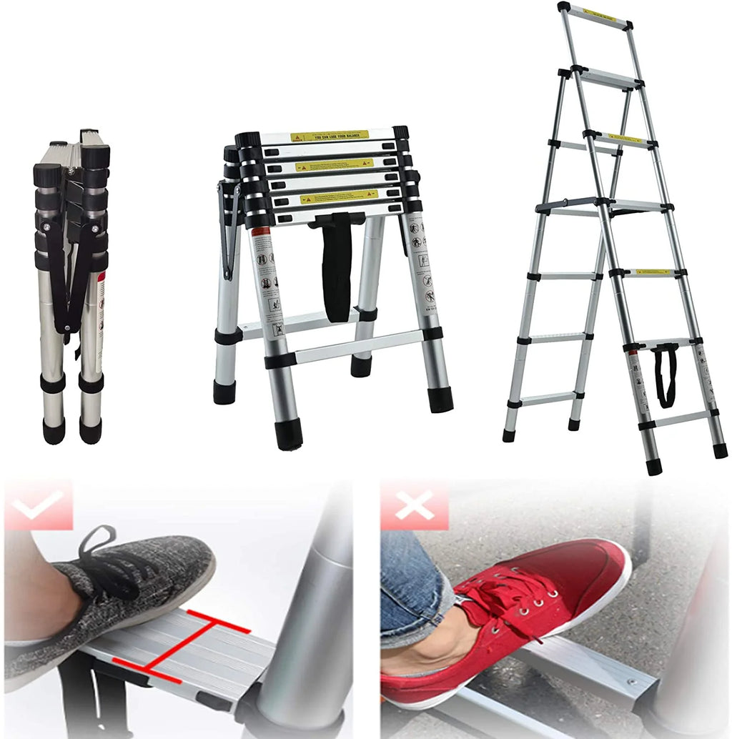5+6 Steps Foldable Telescopic Aluminum Ladder W99899