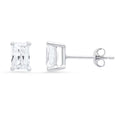 1.0 ct Emerald Cut Solitaire Studs VVS1 Lab Created Moissanite Solid 18K White Gold Earrings E5421