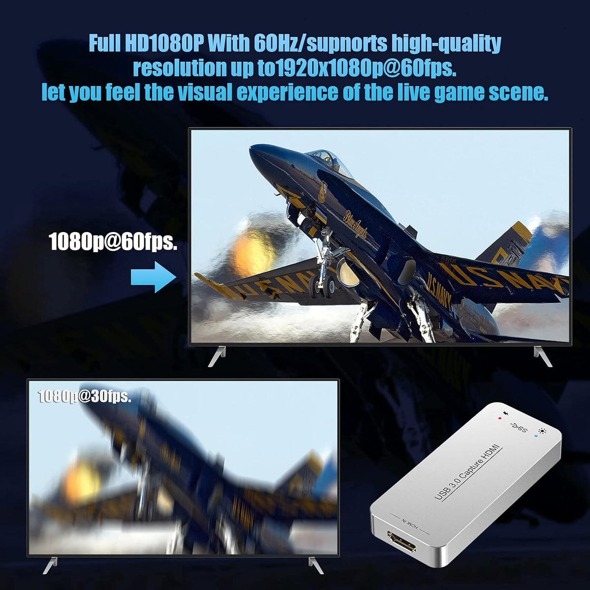 USB Capture HDMI Video Card, HDMI to USB Dongle Full HD 1080P Video Game Grabber Converter H105