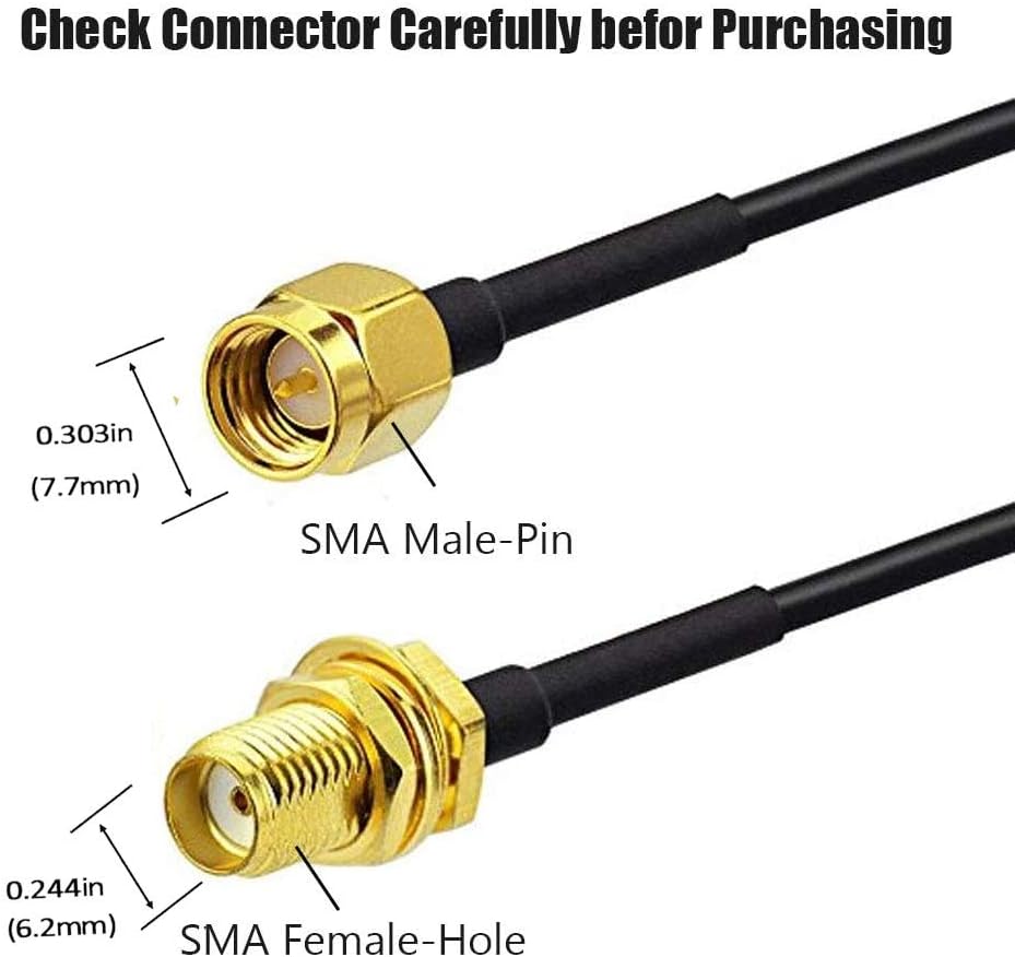 2 Pack 33ft SMA Extension Cable SMA Male to SMA Female RF Connector Adapter WiFi Antenna Extension Cable E205372