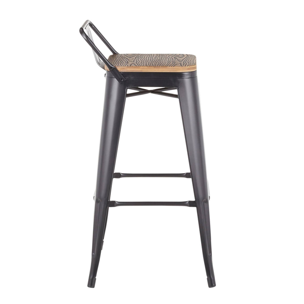 Set of 2 Black Metal and Bamboo Low Back Barstools H51333