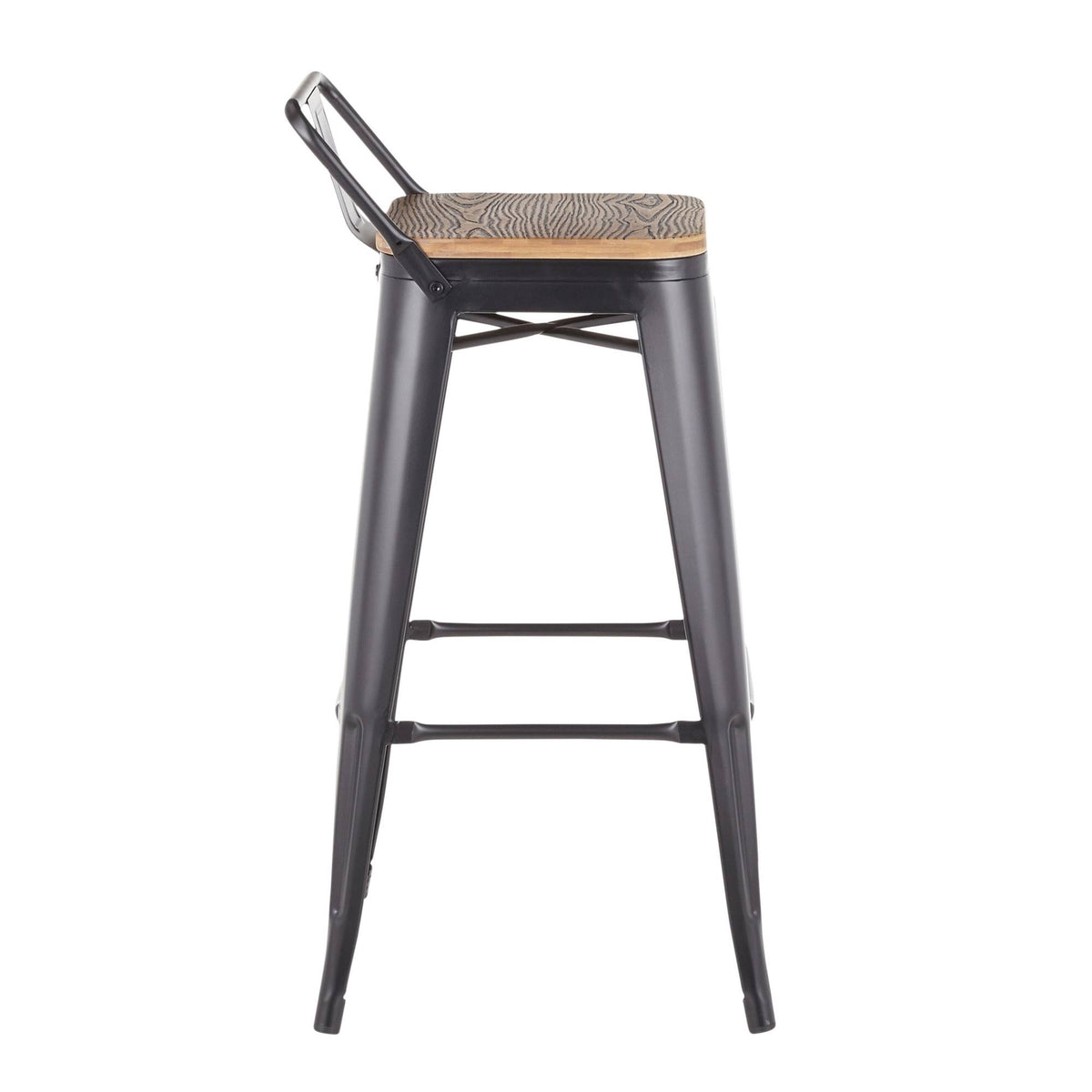 Set of 2 Black Metal and Bamboo Low Back Barstools H51333