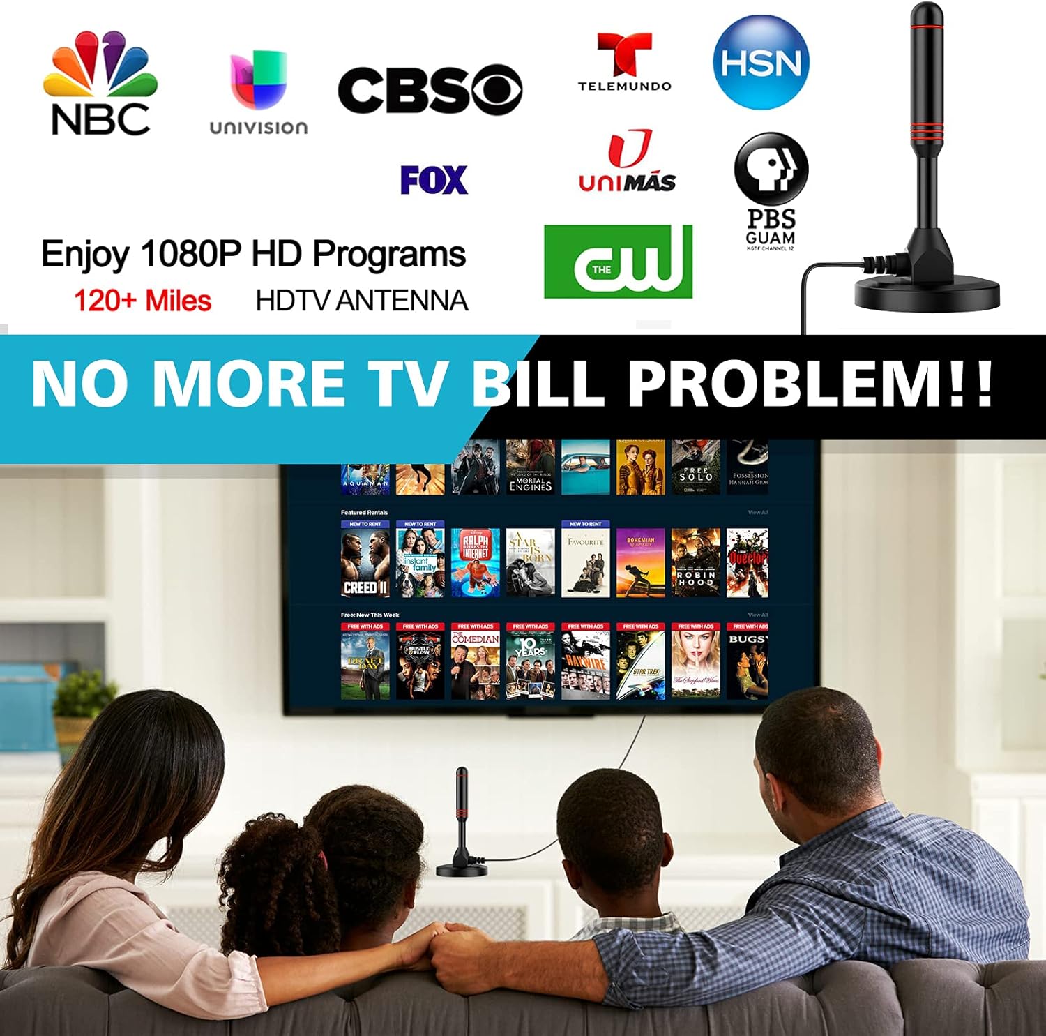 Indoor Amplified Digital HDTV Antenna Pack of 2 B5740