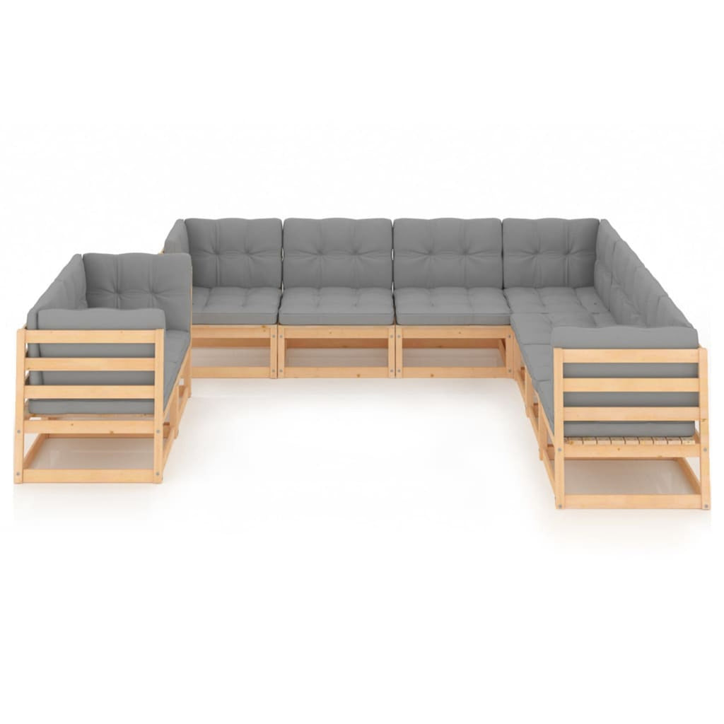 9 Piece Patio Lounge Set with Gray Cushion Pinewood Sectional Outdoor Furniture Set A30570