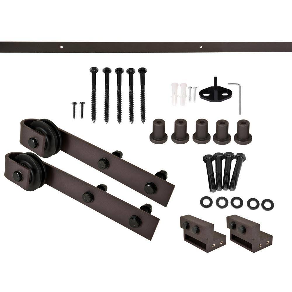 Sage Green Stained Wood Sliding Barn Door with Hardware Kit P2395