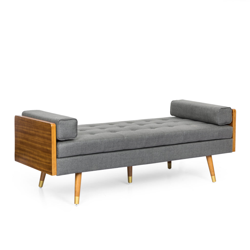 Gray Tufted Double End Chaise Lounge with Bolster Pillows E713331