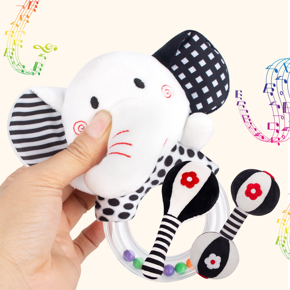 3PCS Soft High Contrast Black White Baby Rattles O5192