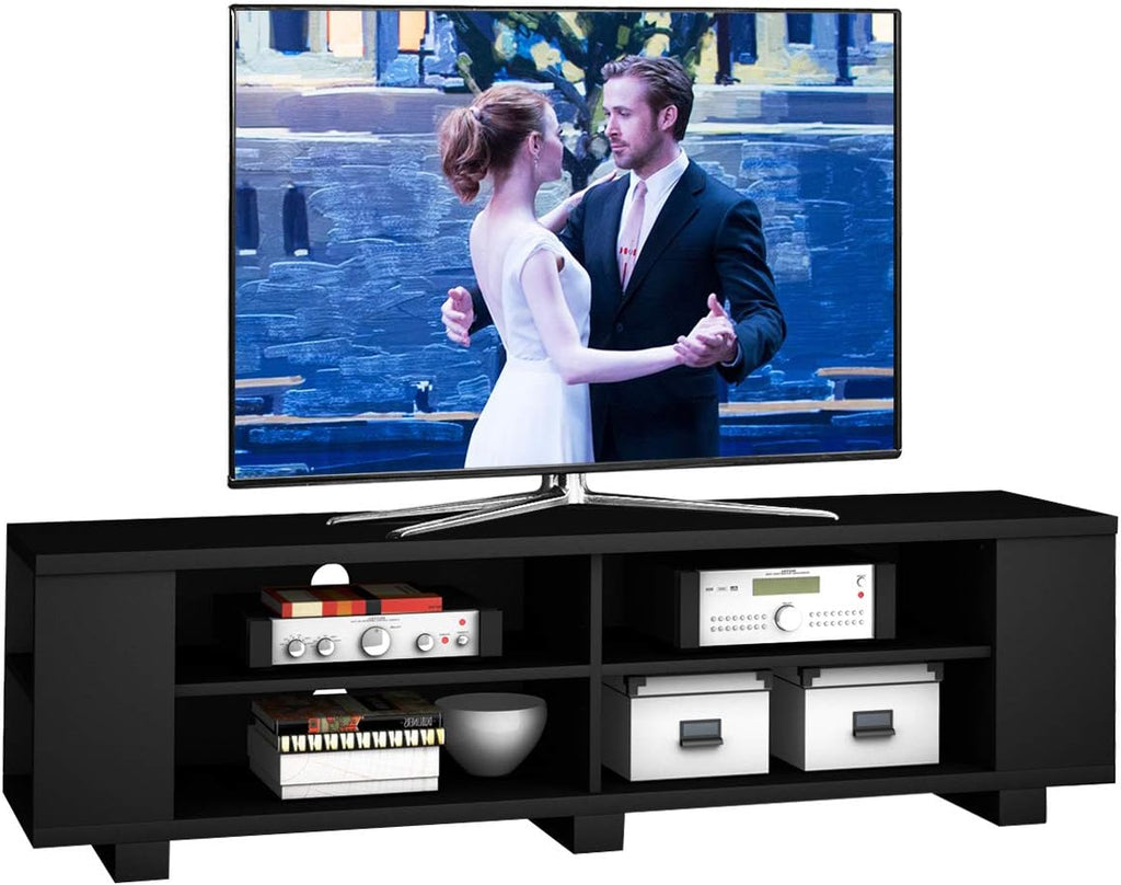 Brown Wood TV Stand with 8 Open Shelves T372