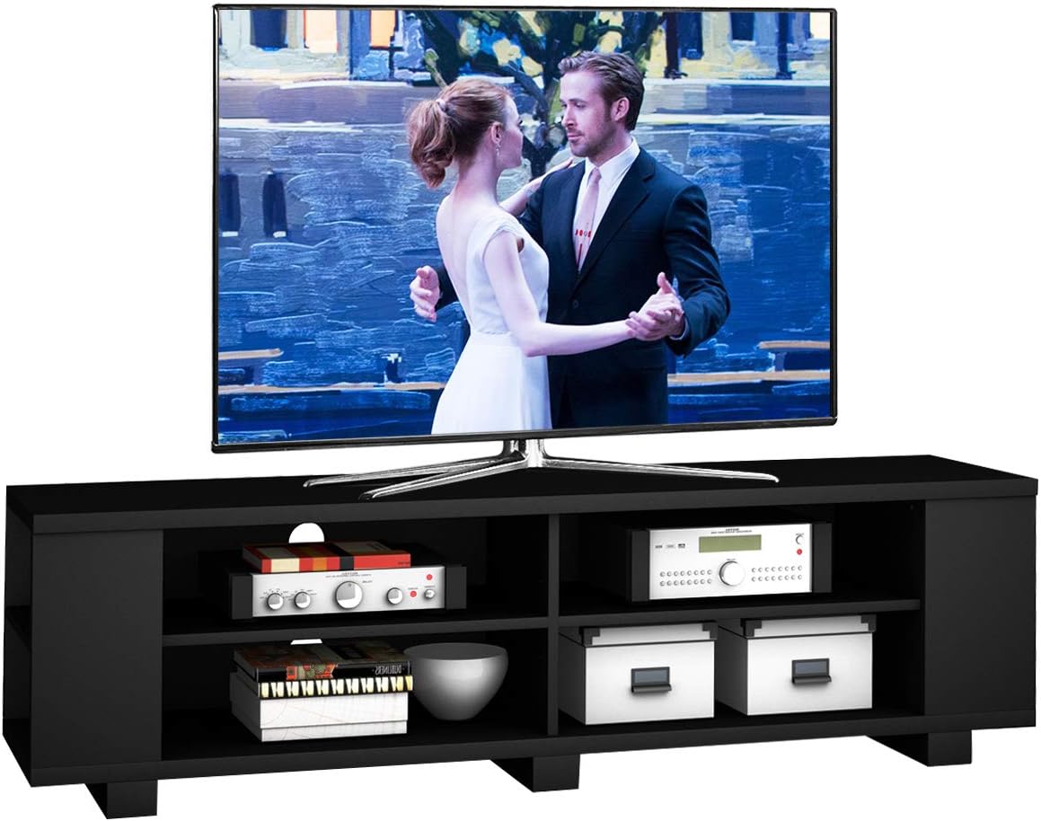 Brown Wood TV Stand with 8 Open Shelves T372