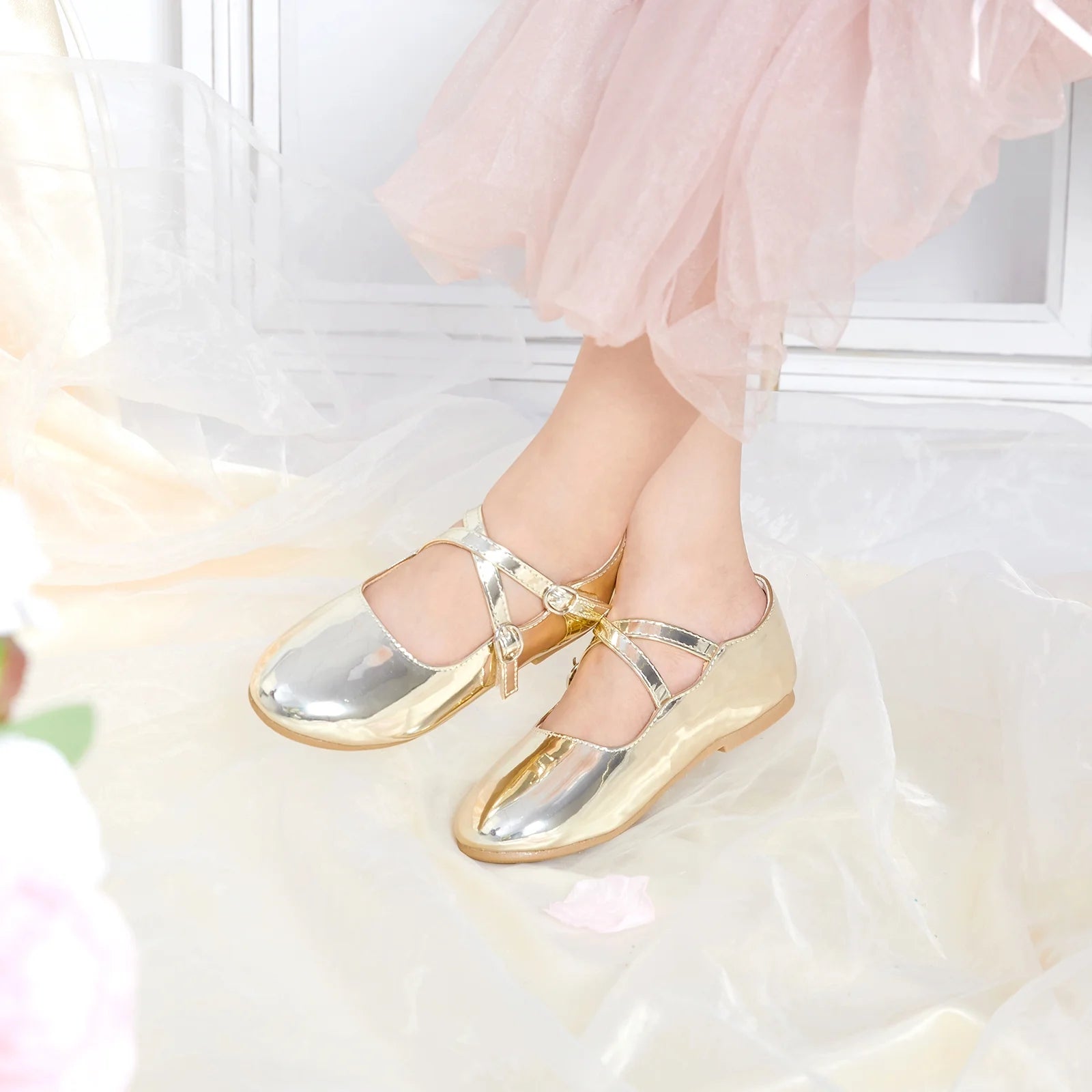 Gold Toddler 7M Ballet Mary Jane Dress Shoes W19280