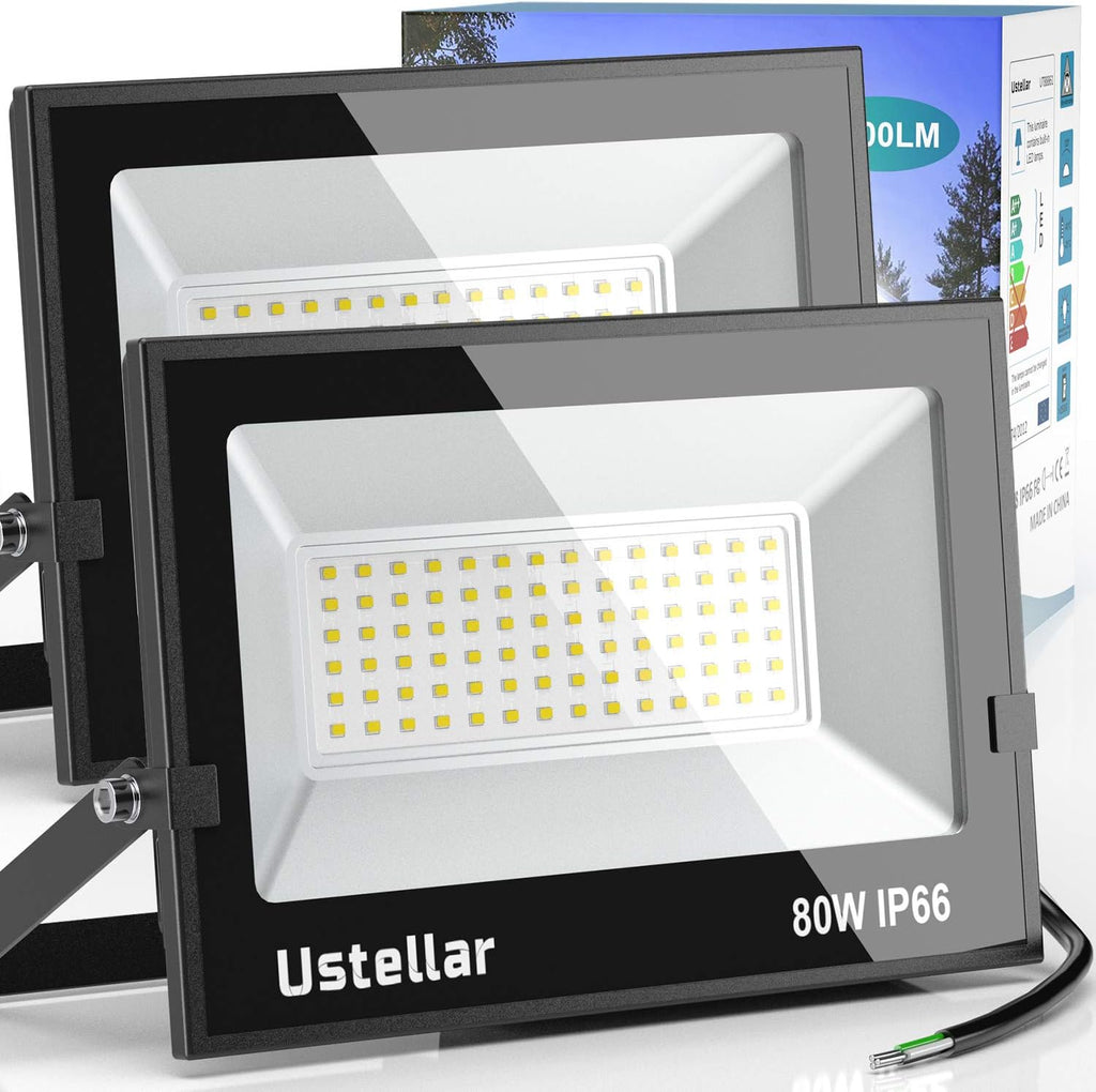2 Pack 80W LED Flood Light IP66 Waterproof Outdoor 5000K Daylight White G442322