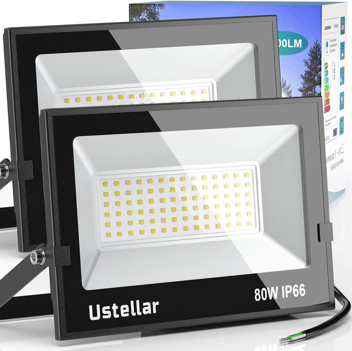 2 Pack 80W LED Flood Light IP66 Waterproof Outdoor 5000K Daylight White G442322