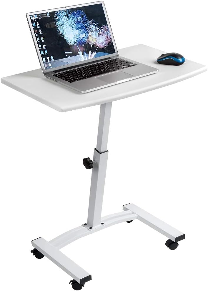 White Height Adjustable Portable Laptop Desk Cart with Wheels D5116