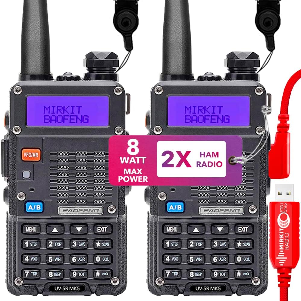 Baofeng Radio UV-5R MK5 8 Watt Max Power with Battery 3800 mAh, Handheld Speaker Mic, Programming Cable and Software L41736