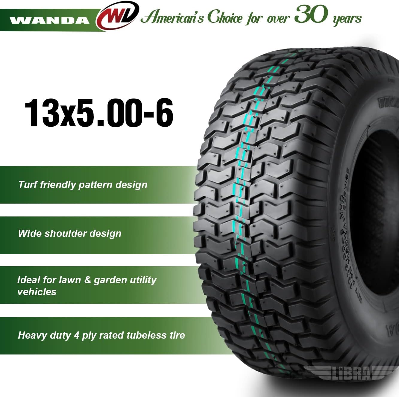 Set 2 13x5.00-6 Lawn Mower Utility Cart Turf Tires 4 ply Pack of 2 P142361