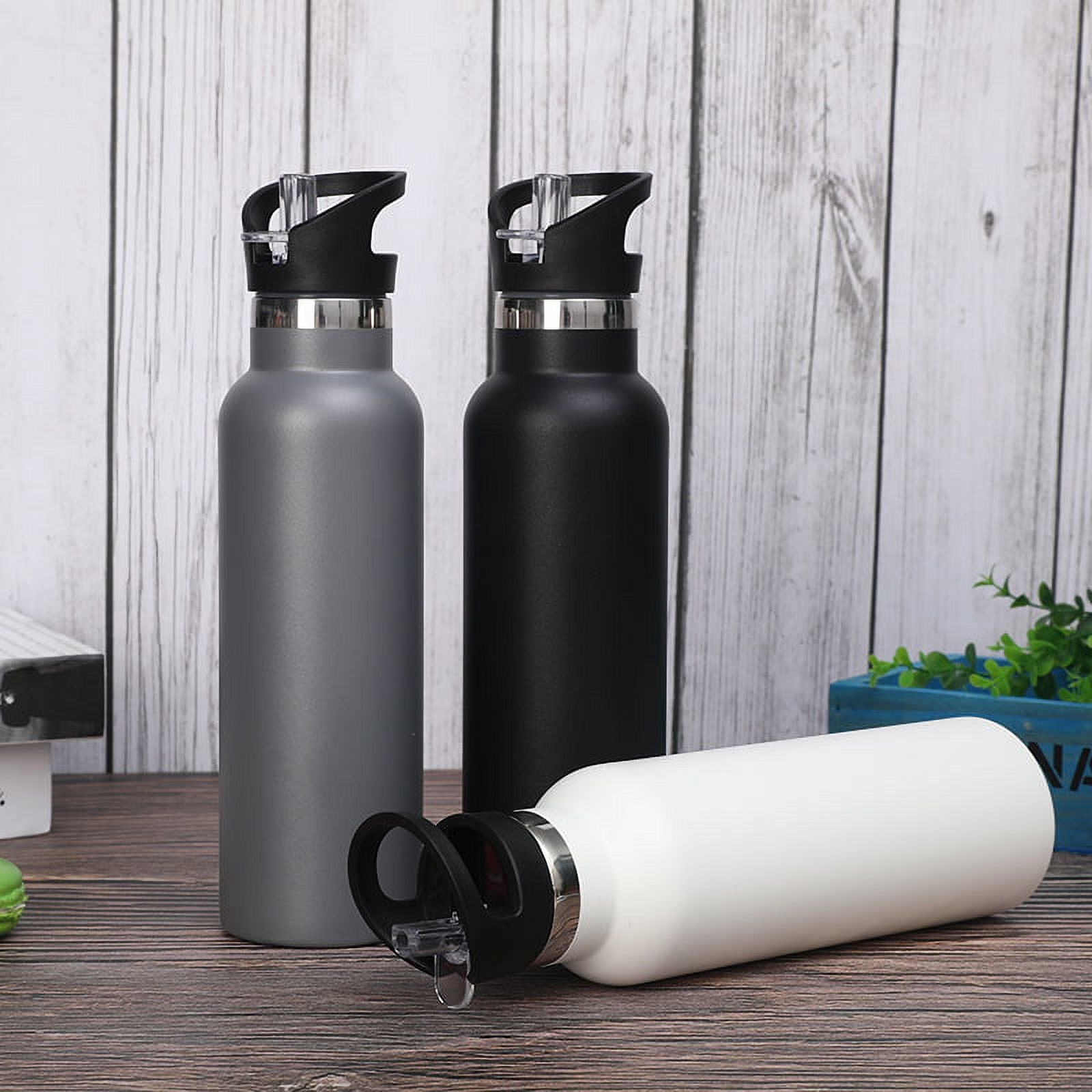 Black Water Bottle Vacuum Insulated Stainless Steel Leak-Proof Wide Mouth Kettle with Straw Lid Y853292