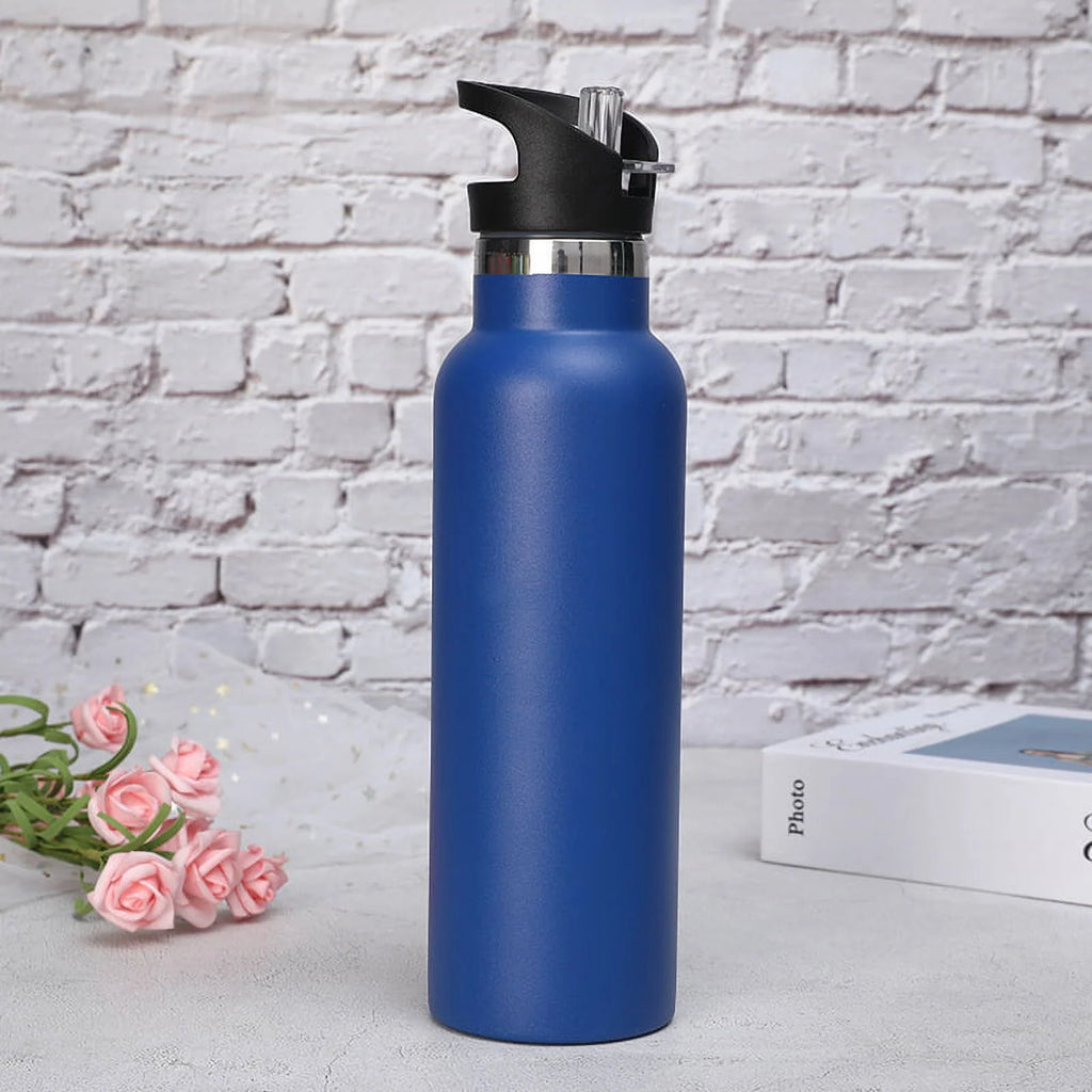 Black Water Bottle Vacuum Insulated Stainless Steel Leak-Proof Wide Mouth Kettle with Straw Lid Y853292