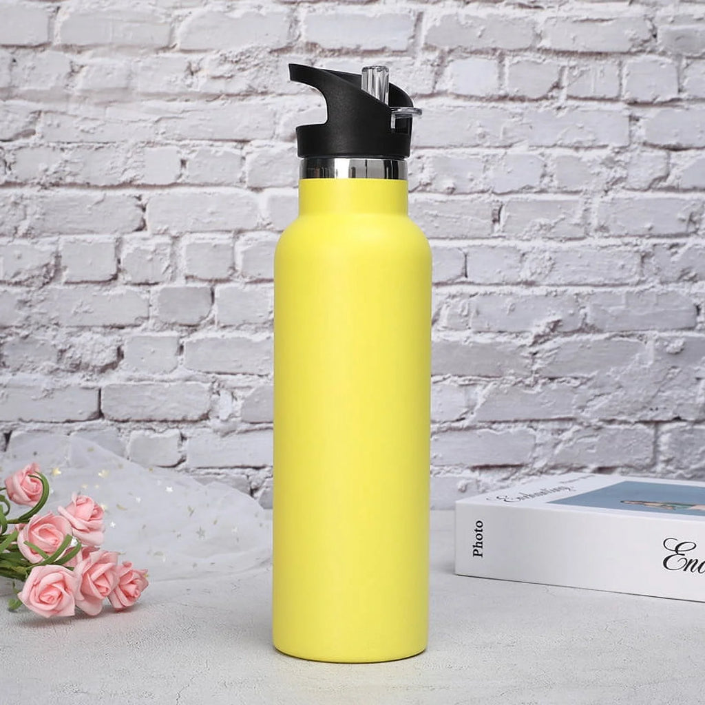 Black Water Bottle Vacuum Insulated Stainless Steel Leak-Proof Wide Mouth Kettle with Straw Lid Y853292